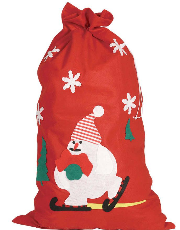Stor Rød Julesekk med Snømann 85x55cm