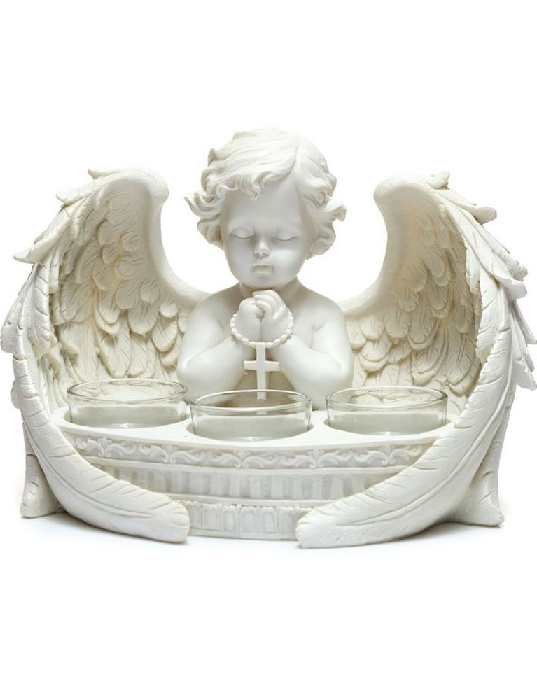 Hvit Engel Som Ber Telysholder 21 cm