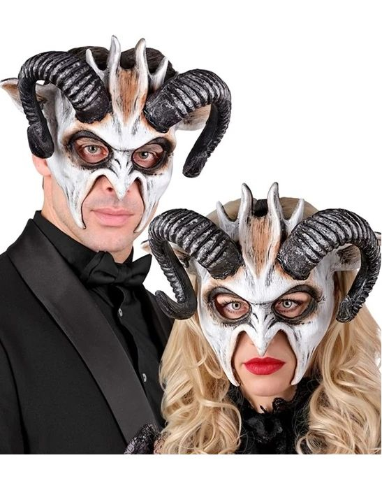 Commedia Dell'arte - Hvit Demon Maske med Horn