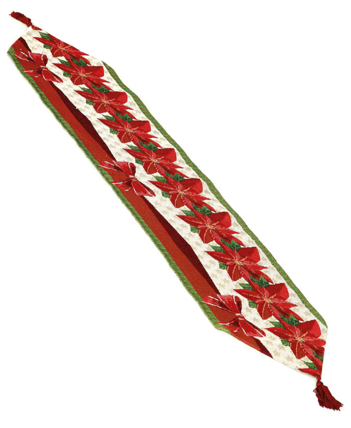 Rød Vevd Bordløper med Juleblomst Motiver 137x33 cm