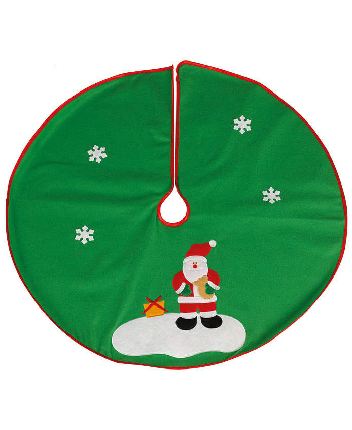Grønn Juletrematte med Julenissemotiv og Rød Kant 90 cm