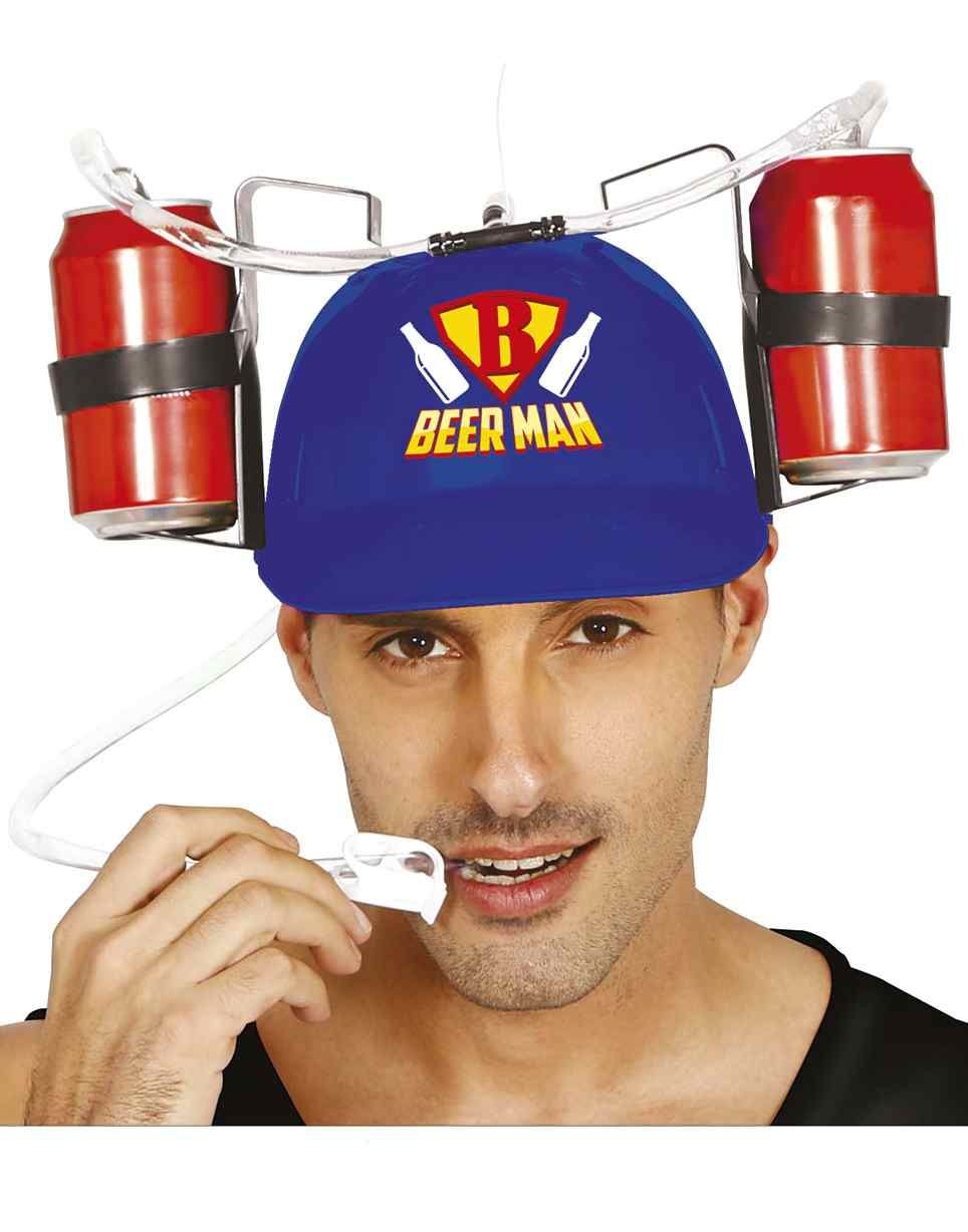 Beer Man Partyhatt med Drikkeholdere og Sugerør