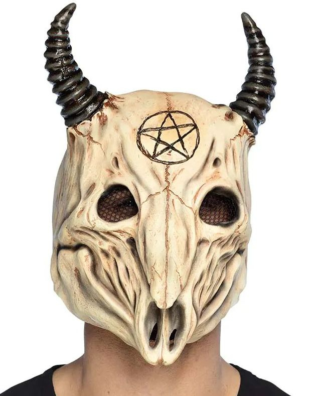 Heldekkende Demonic Ram Hodeskalle Latexmaske