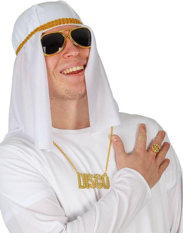 Sjeik Kostymesett - Hodeplagg, Solbriller, Disco-Smykke & Ring