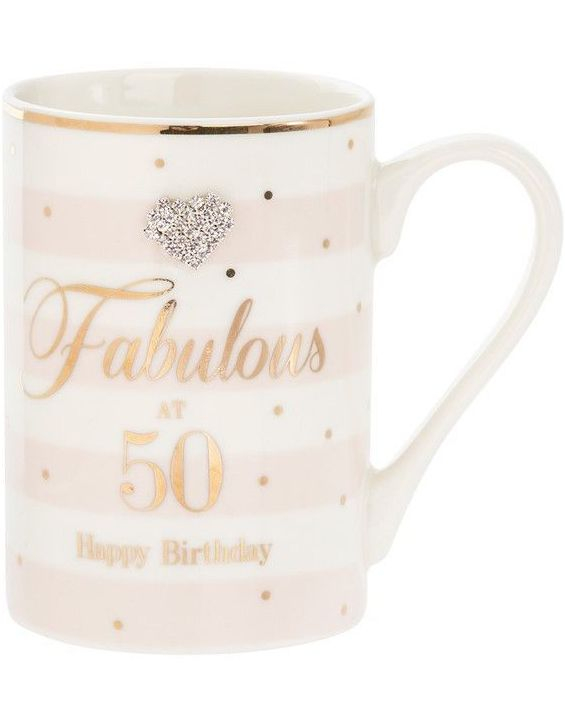 Hvit og Lysrosa Porselenkrus - Fabulous 50th Birthday