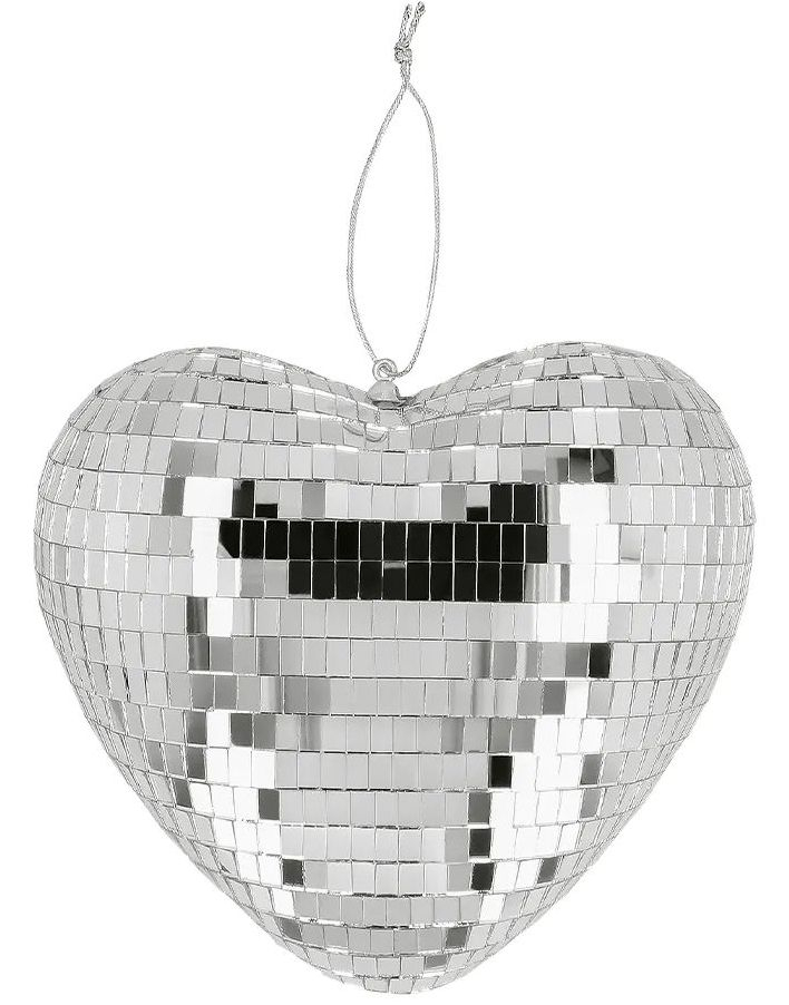 Sølvfarget Hjerte Discokule 19 cm