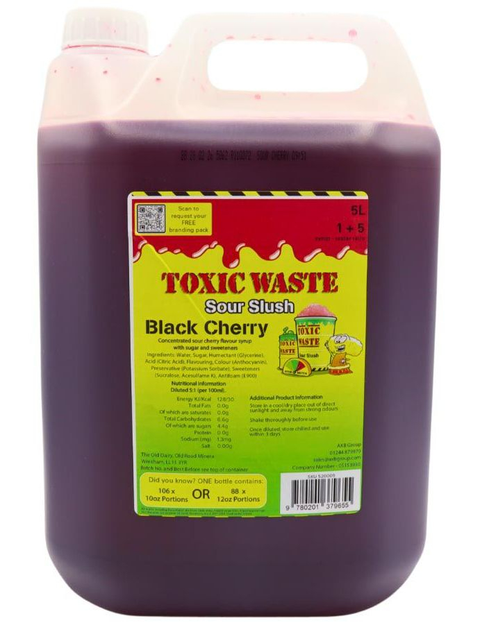 5 liter Toxic Waste Sour Black Cherry Slush-Konsentrat - 30 liter Ferdig Slush