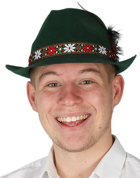 Grønn Oktoberfesthatt med Bånd og Fjær