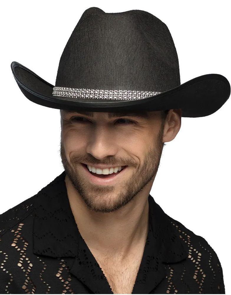 Sort Cowboyhatt med Stener