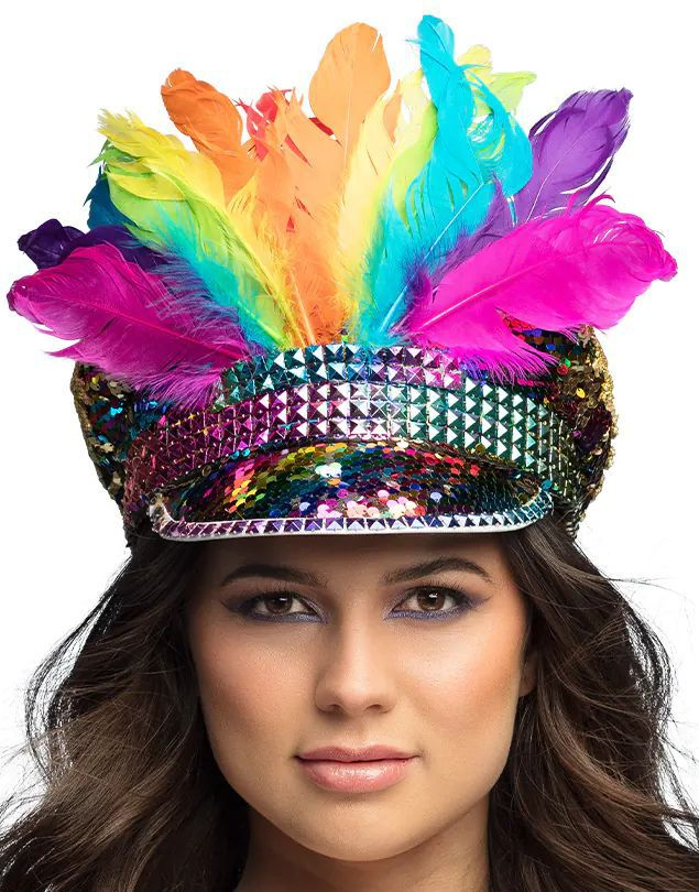 Rainbow chief - Hatt med Regnbue Paljetter og Fjær