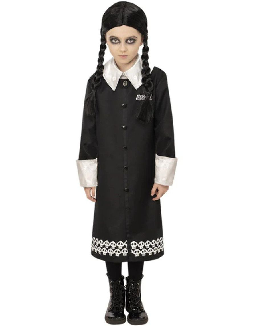 Bilde av Wednesday - Lisensiert Addams Family Kostyme Med Parykk Til Barn