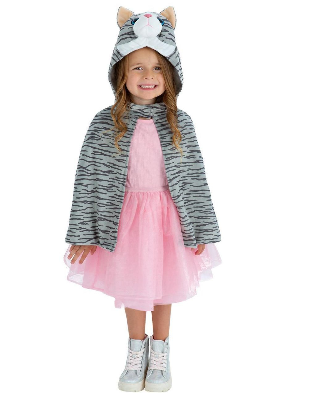 Deluxe Sølvfarget Plysj Kattekappe med Hette til Barn 4-8 ÅR