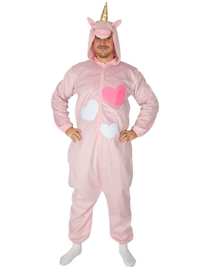 Rosa Unisex Unicorn Kostyme i Plysj med Hette