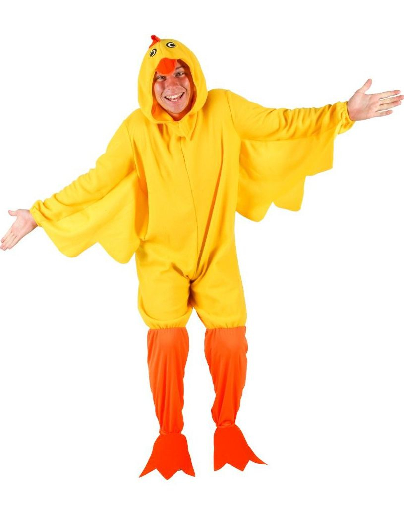 Gul Kyllingkostyme i Plysj med Hette til Voksen - Unisex