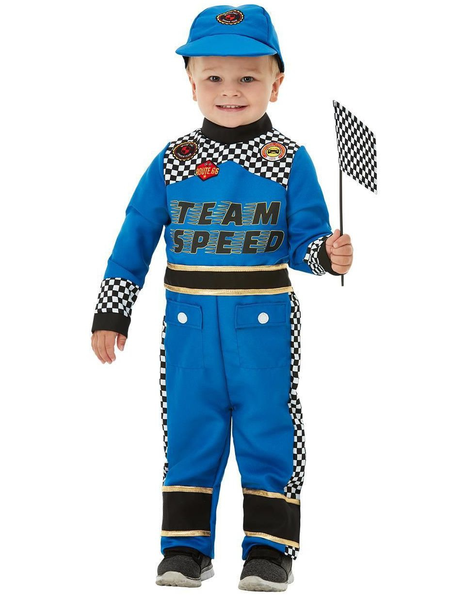 Komplett Racing Babykostyme - Med Jumpsuit, Caps og Flagg - 1-2 ÅR