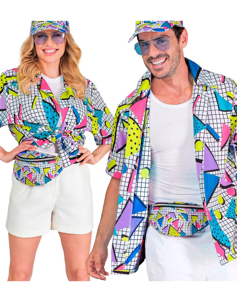 80's Funky Hvit Unisex Kostymeskjorte til Voksen