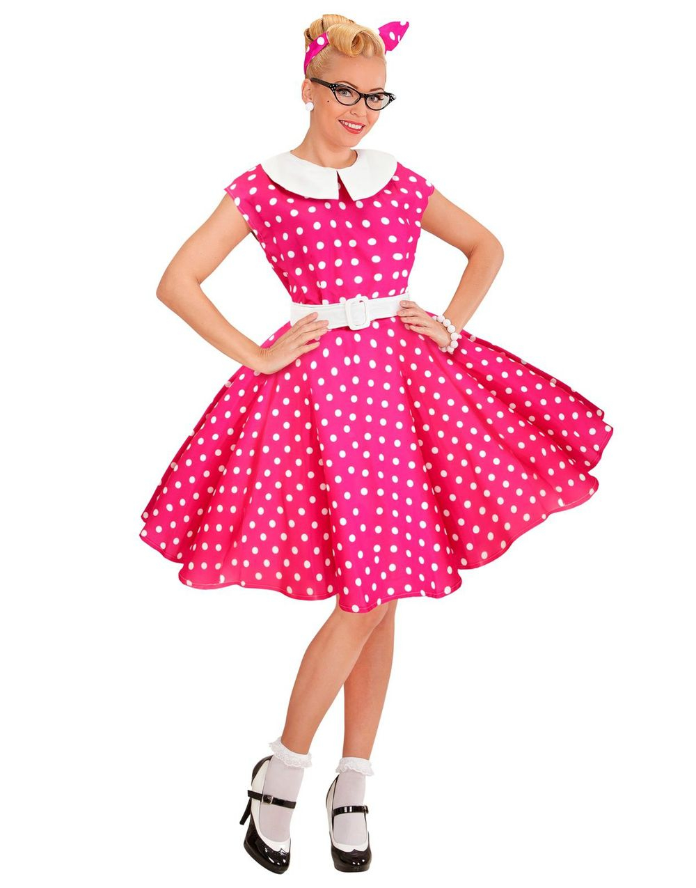 50-Talls Rosa Kjole med Prikker til Dame