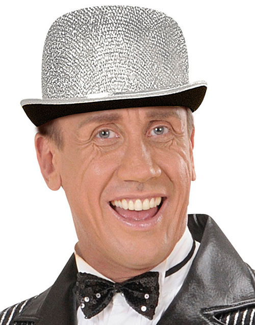 Sølvfarget Bowlerhatt med Satengbånd