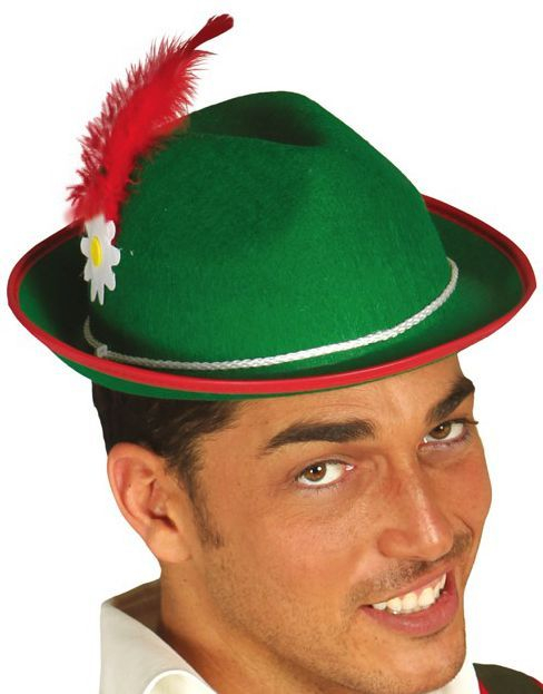 Grønn Oktoberfesthatt med Blomst, Bånd og Fjær