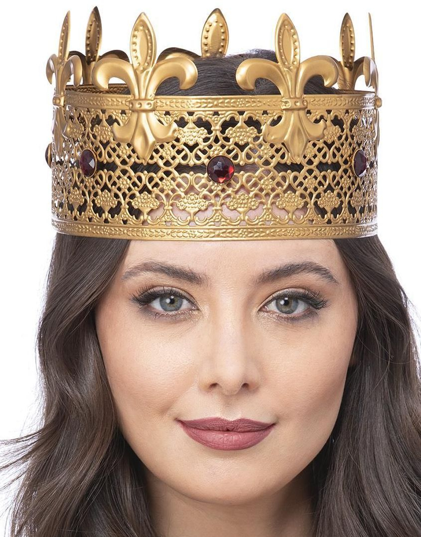 Gotisk Royal Gullkrone i Metall med Røde Edelstener