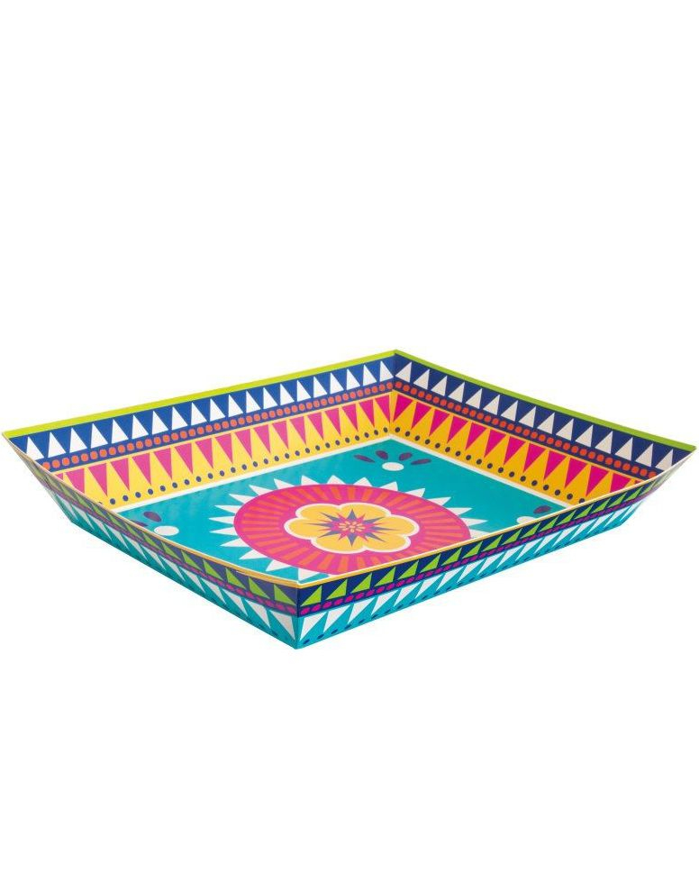 Avlang Tallerken/Matfat med Bohemsk/Meksikansk Tema 20,5x28 cm - Boho Fiesta