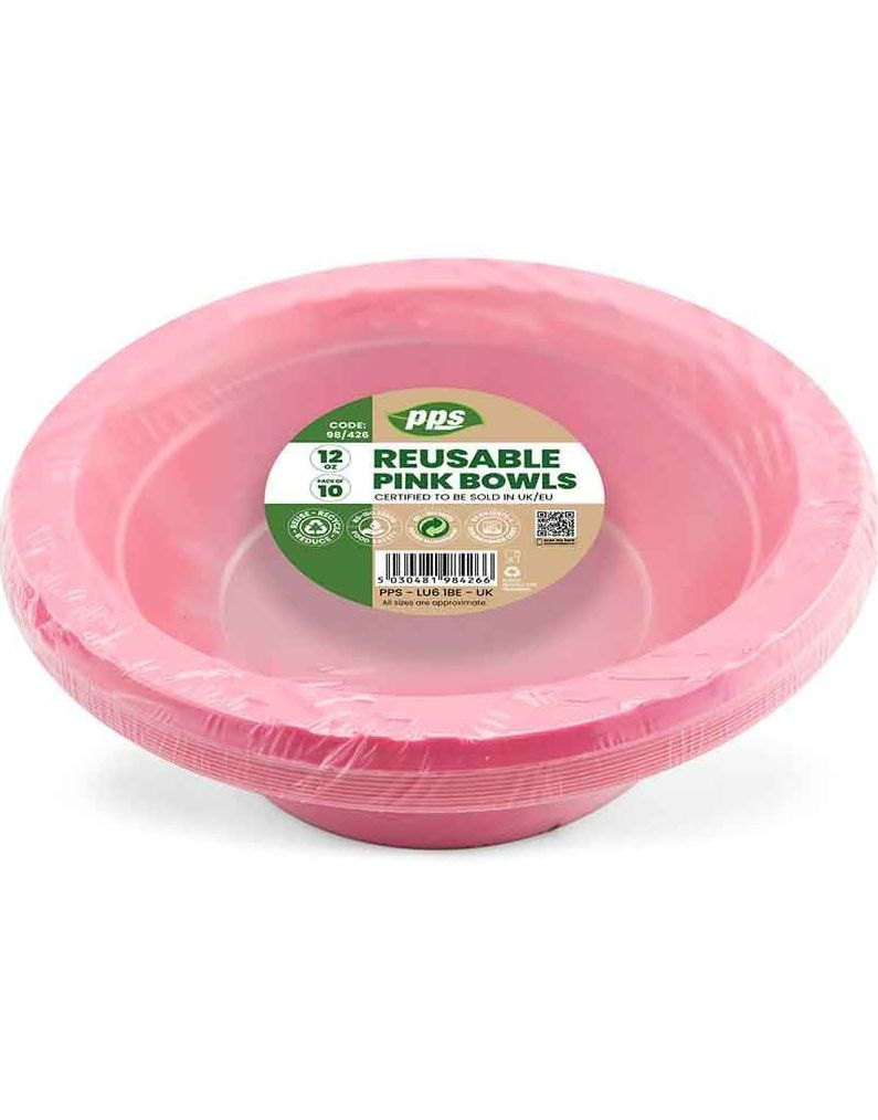 10 stk Dype Rosa Gjenbrukbare Plastikkskåler 15,5 cm