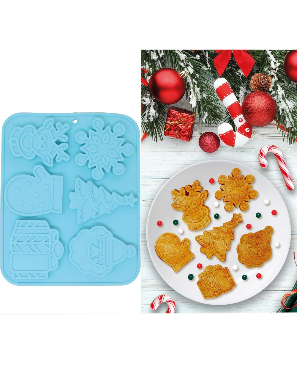 Blå 3D Silikonform til Baking med Julemotiver