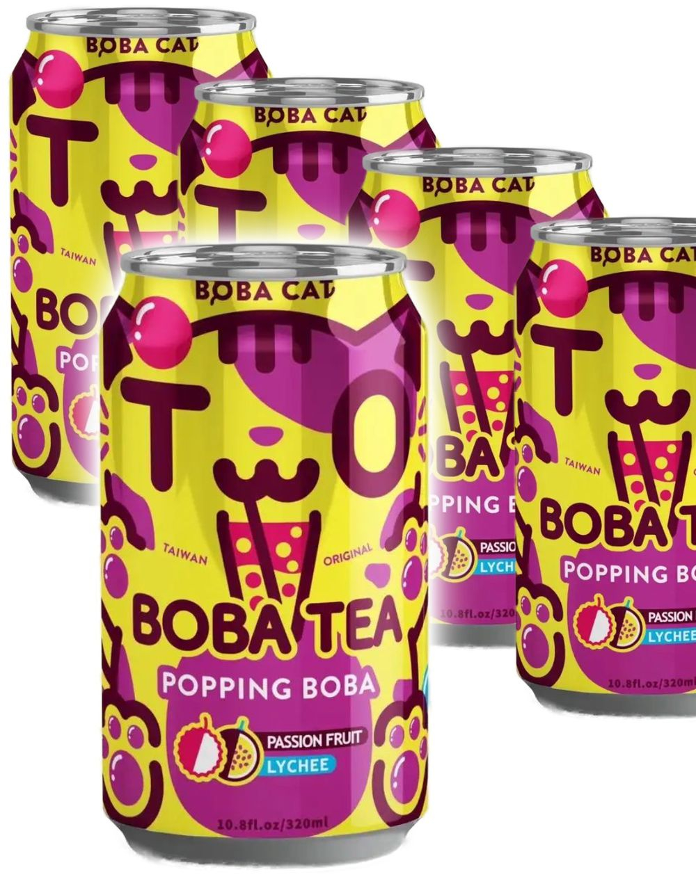 24 stk Boba Cat Passion Fruit Lychee - Popping Bubble/Boba Tea - Helt Brett 24x320 ml (Taiwan)