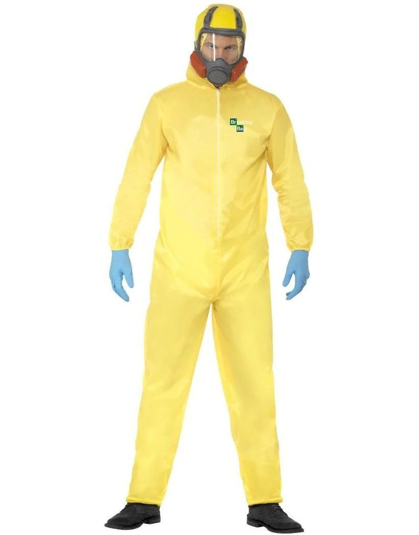 Lisensiert Breaking Bad Hazmat Suit Herrekostyme med Latexmaske - Strl XXL