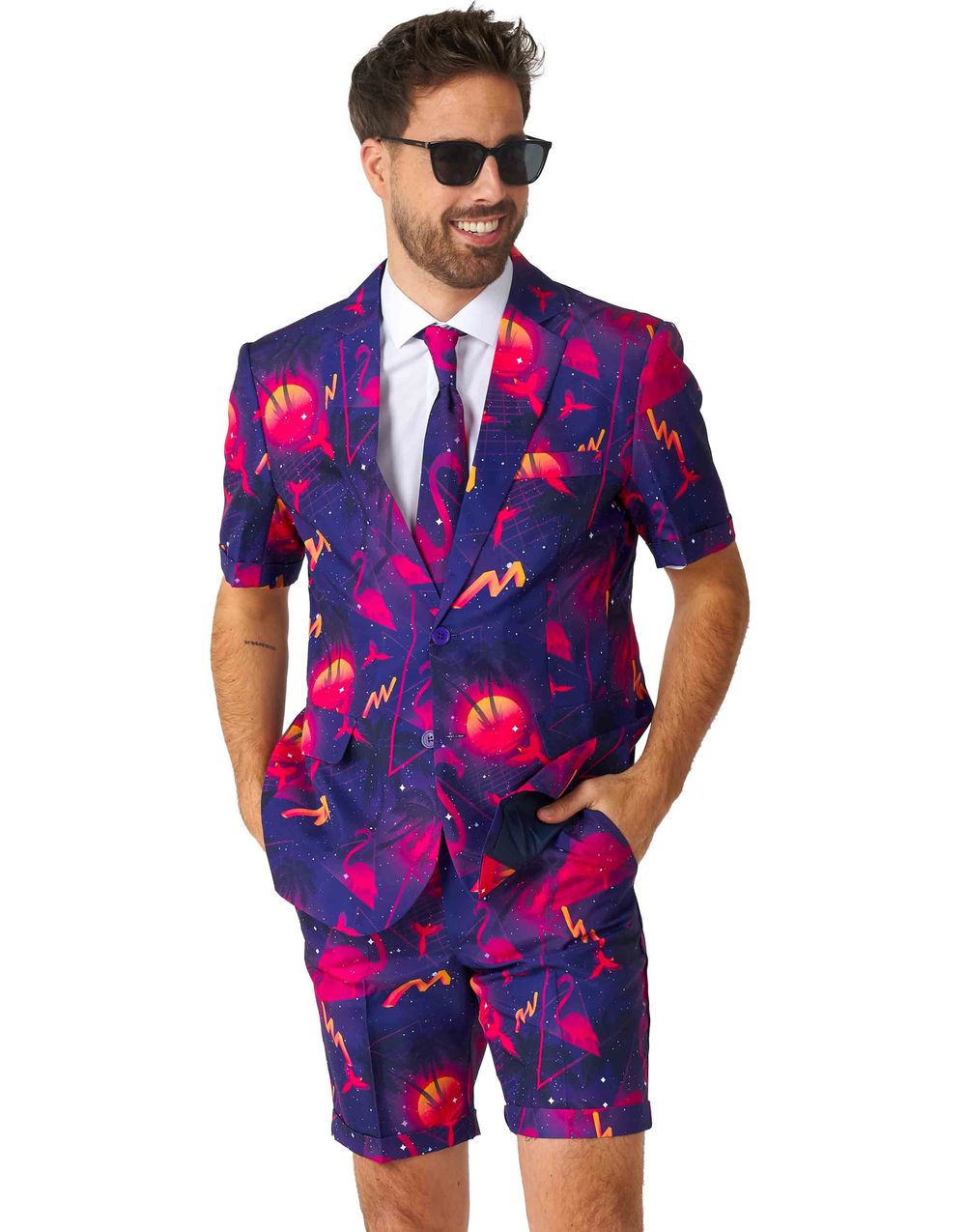 Retro Neon Dress med Shorts og Kortermet Skjorte til Herre - Suitmeister