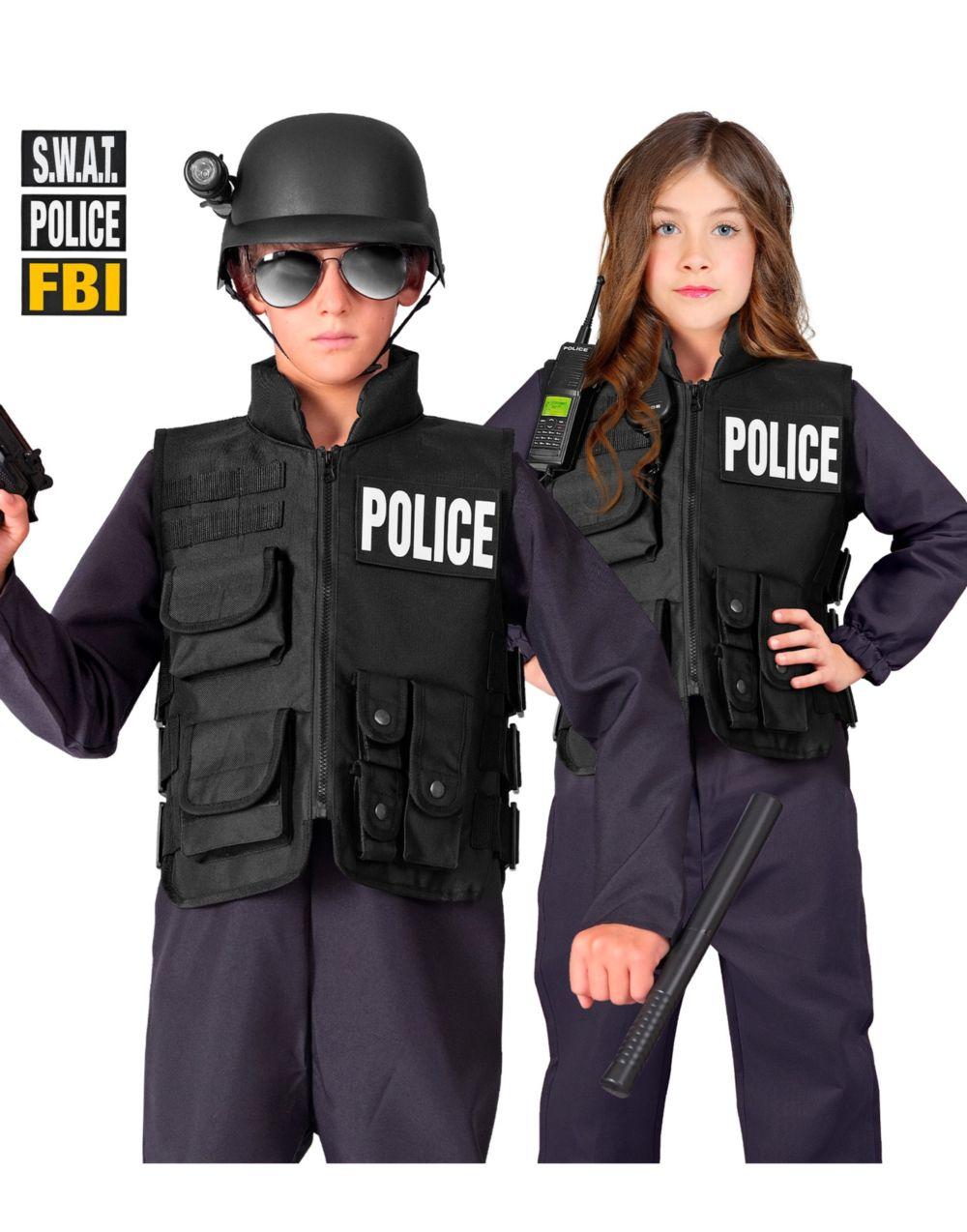 S.W.A.T / FBI / POLICE Vest med 3 Avtagbare Merker - Barn