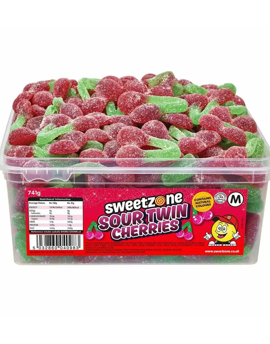 Sweetzone Sour Twin Cherries - Boks med Sure Vingummi-kirsebær 800 gram