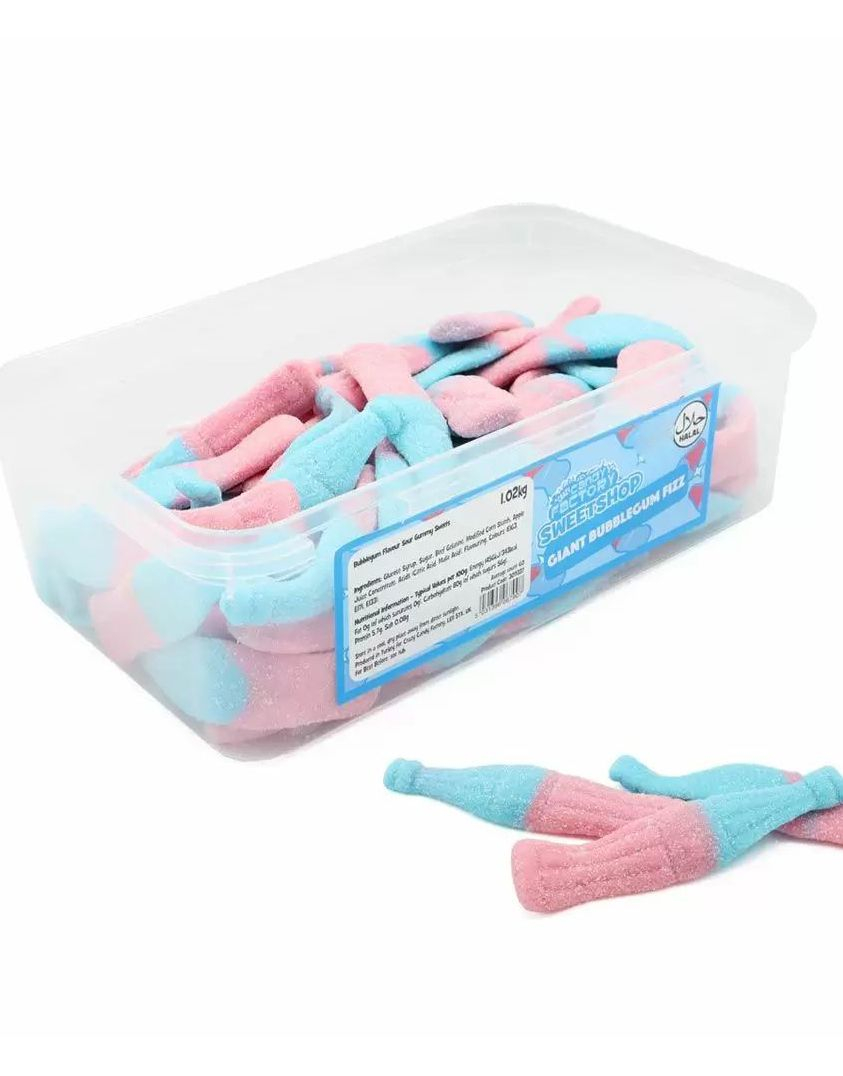 Bilde av 60 Stk Sweetshop Giant Bubblegum Fizz - Boks Med Store Bubblegumflasker 1,02 Kg