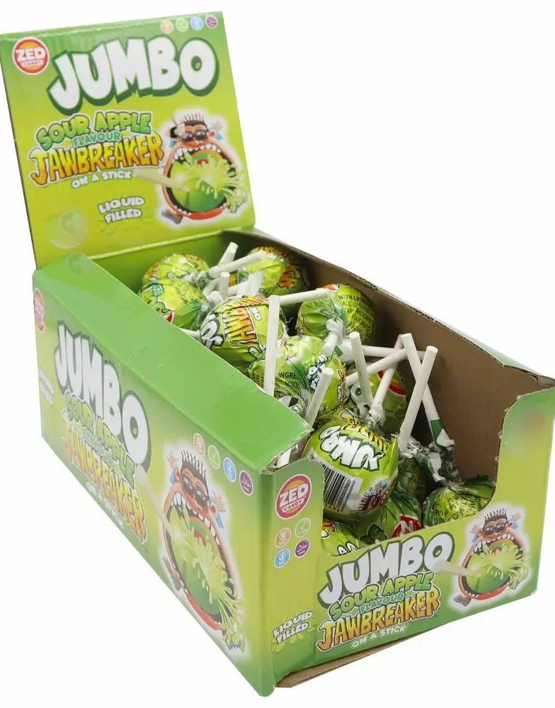 40 stk Zed Jumbo Sour Apple - Jawbreaker Kjærlighet på Pinne - Hel Eske