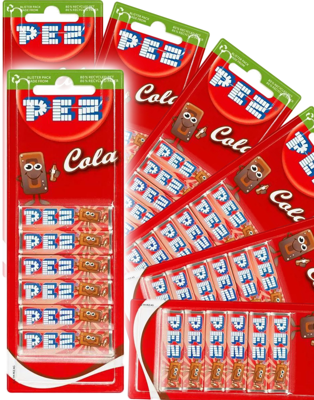 18 Stk med 6-pack Pez Cola Refills - Hel Eske
