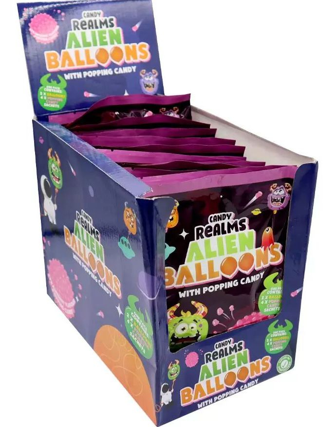 Bilde av 16 Stk Candy Realms Alien Ballong Og Popping Candy Pakke - Hel Eske