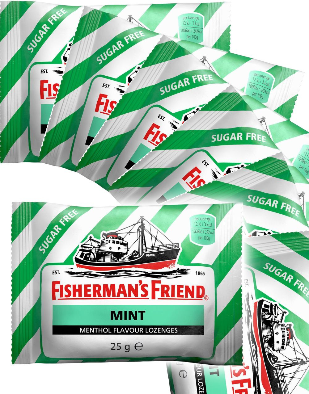 24 stk Sukkerfri Fisherman's Friend med Smak av Mint 25 g - Hel Eske