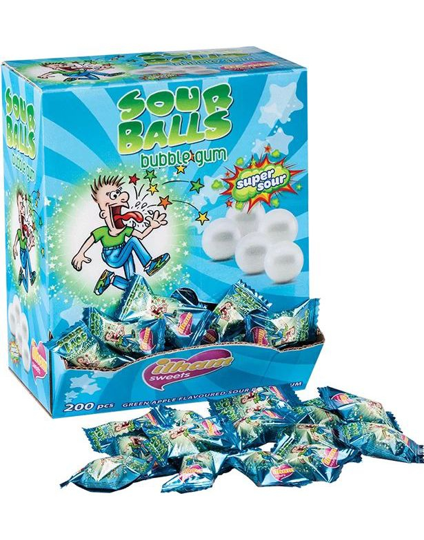 200 stk Ilham Sour Balls - Supersure Tyggegummikuler med Eplesmak - Hel Eske 920 gram