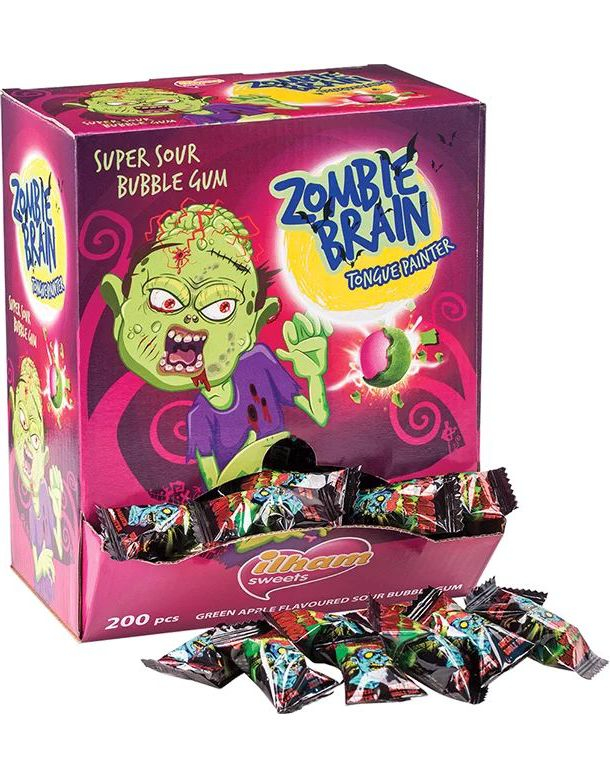200 stk Ilham Zombie Brain - Supersur Tungefargende Tyggegummi - Hel Eske 920 gram