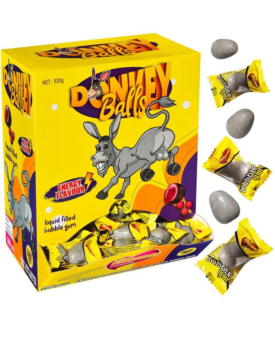 200 stk Ilham Donkey Balls - Fylte Tyggegummikuler med Energidrikksmak - Hel Eske 920 gram