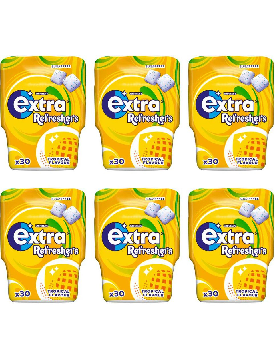 6 stk Extra Refreshers Tropical Flavour Tyggegummi Boks 67g - Hel Eske