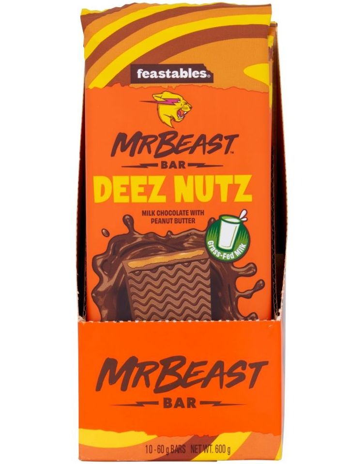10 st Mr. Beast Bar Deez Nutz Milk Chocolate with Peanut Butter 60 g (USA Import) - Hel Eske