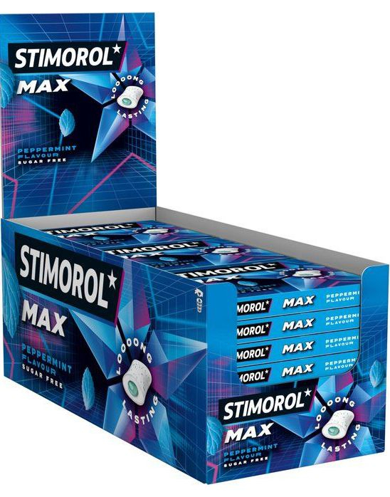 21 stk Stimorol Max Splash Peppermint - Tyggegummi med Peppermyntesmak og Fyll - Hel Eske 415,8 gram