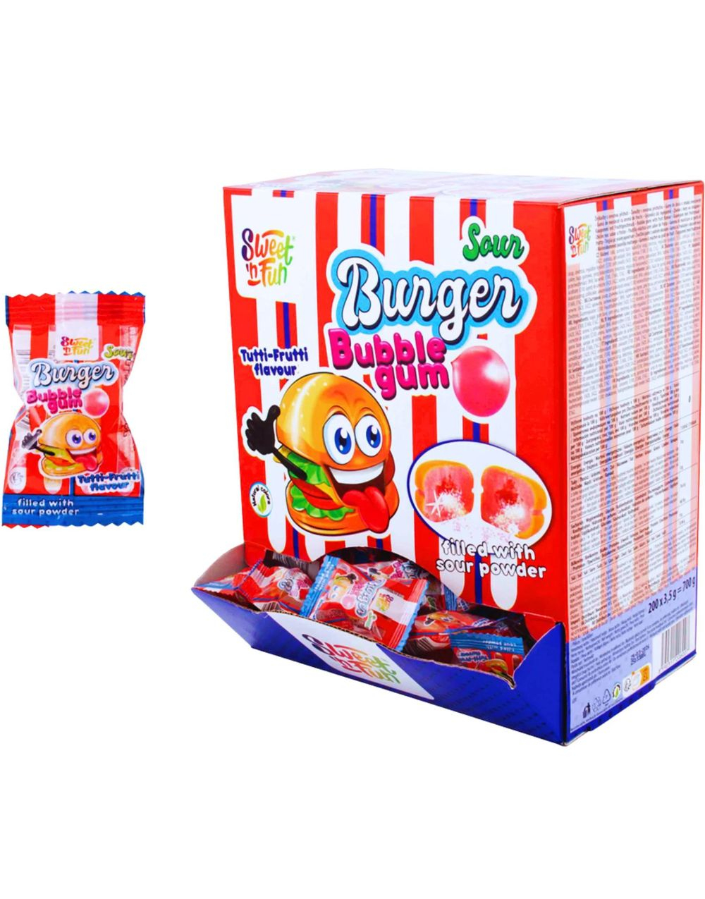 200 stk S&F Sour Bubblegum Burger - Tyggegummiburgere med Surt Fyll 700 gram