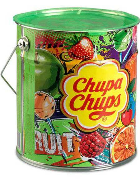 150 stk Chupa Chups Blik Box Fruit Lollies i Flott Metalboks