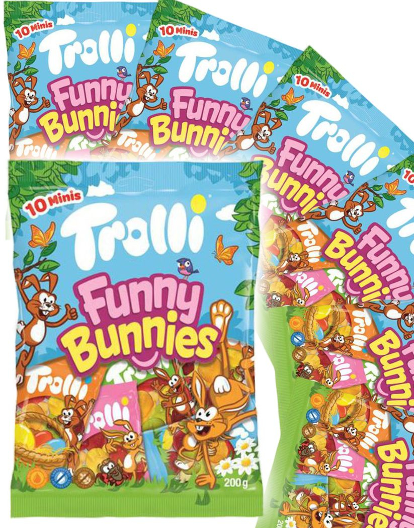 8 stk Trolli Funny Bunnies - Vingummi Formet som Kaniner med Fruktsmaker 1600 g - Hel Eske