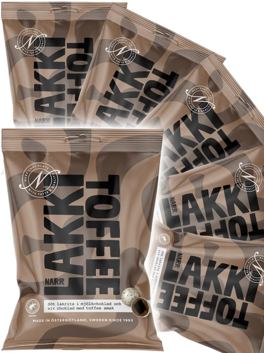 12 stk Narr Lakki Toffee - Lakris i Melkesjokolade og Hvit Sjokolade med Toffeesmak - Hel Eske 1,2kg