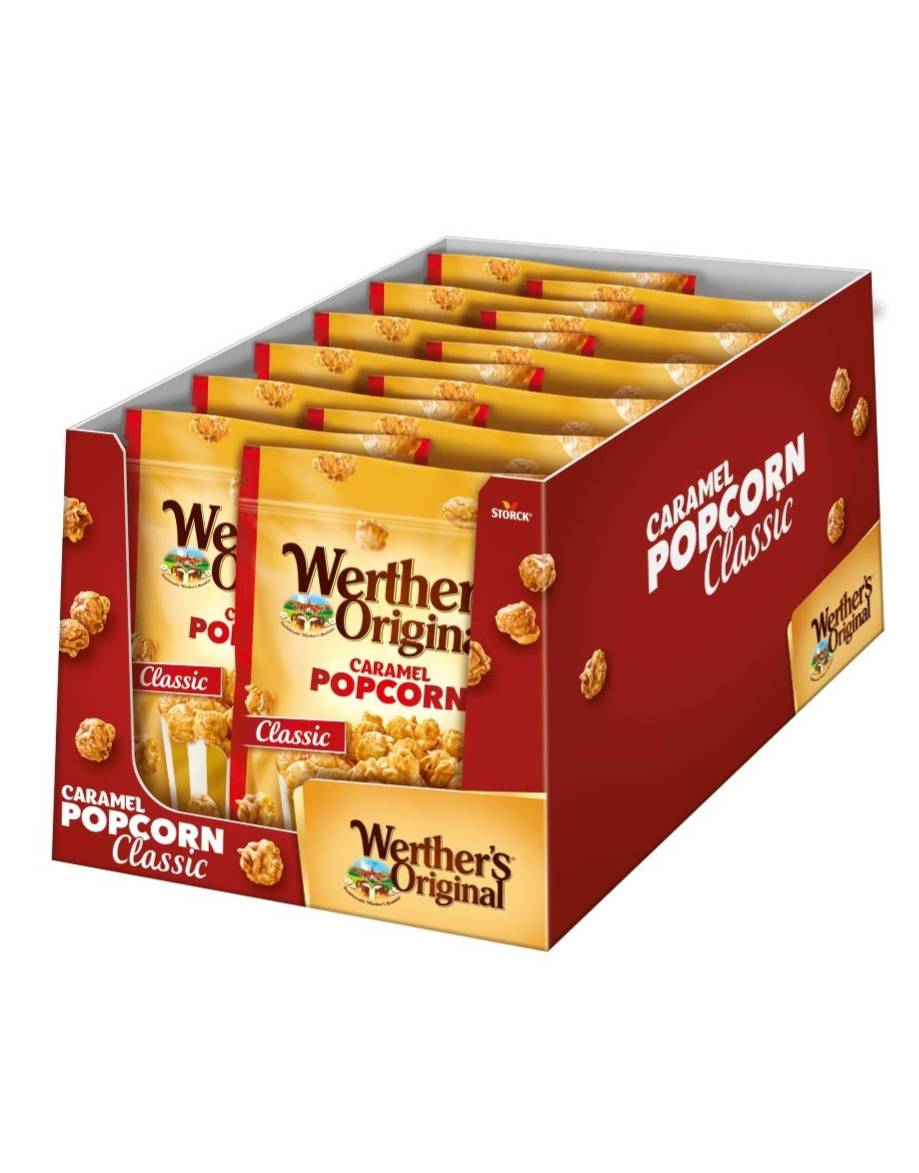 12 stk Werthers Original Caramel Popcorn - Popcorn med Karamell - Hel Eske 1,68 kg