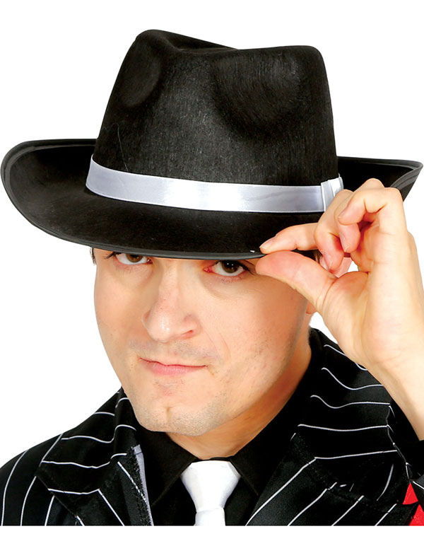 Svart Fedorahatt med Hvitt Satinbånd