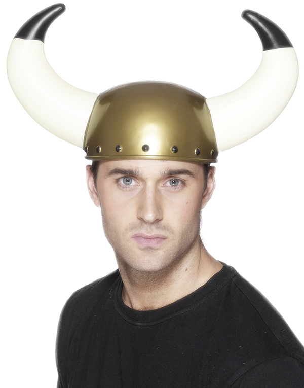 Gullfarget Vikinghjelm med Store Horn
